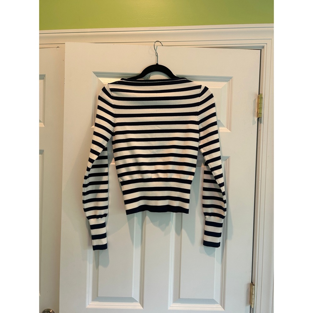 L'academie Striped Boat Neck Knit Sweater Long Sleeve Navy White Size S - Picture 2 of 6